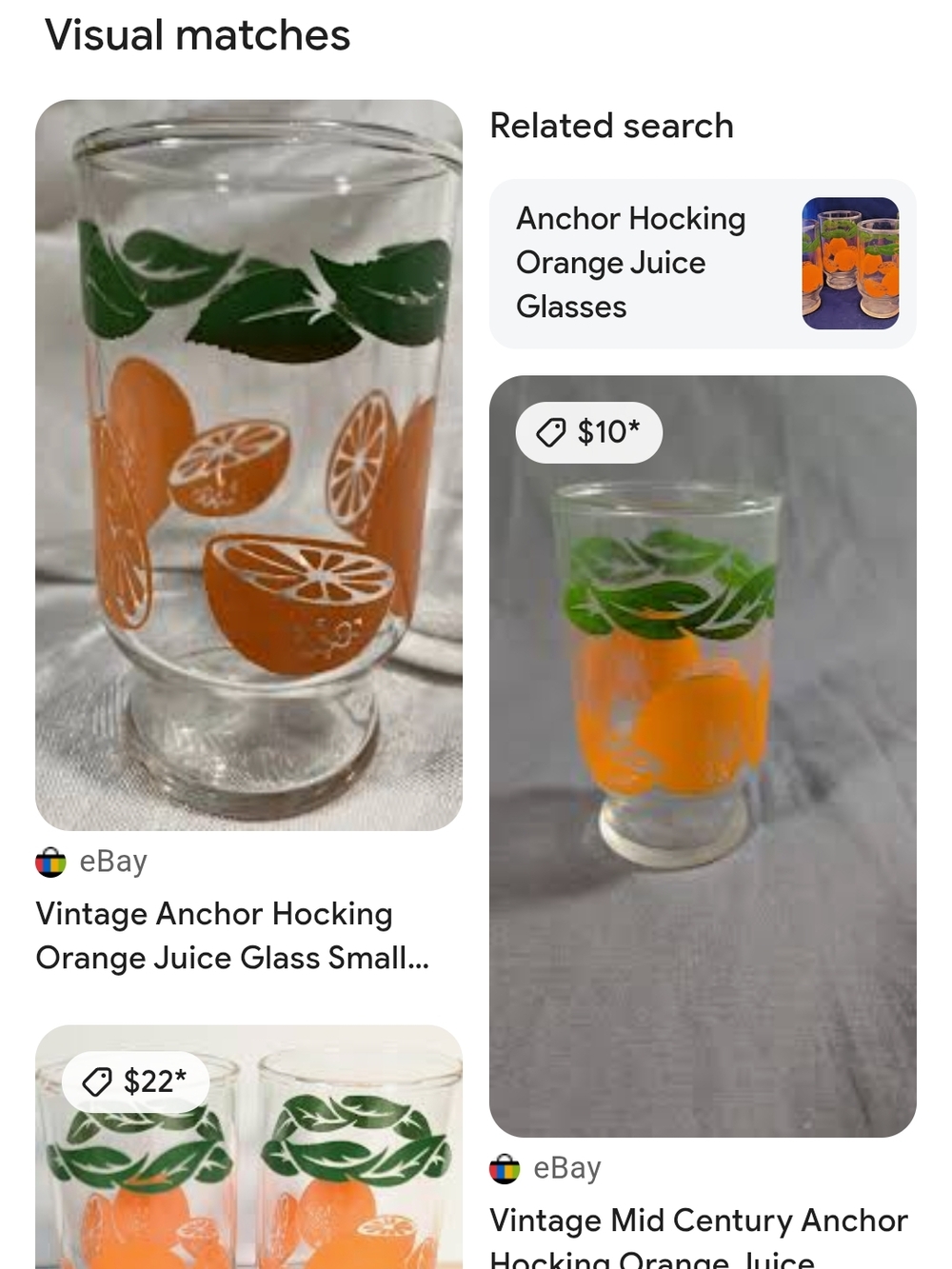 Vintage Orange Motif Juice Glass with Green Leaf Border - Picture 2 of 5